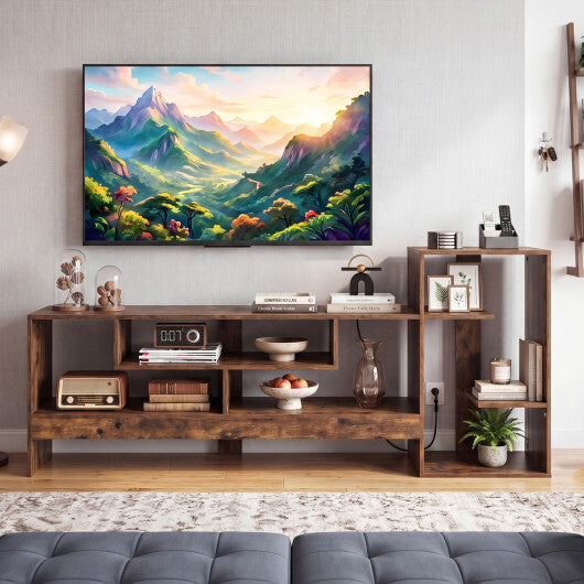 Cube TV Stand for 55 Inch TV with Power Outlets and Open Storage Shelves-Rusticbrown W2B