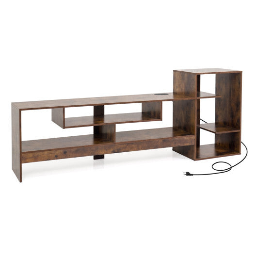 Cube TV Stand for 55 Inch TV with Power Outlets and Open Storage Shelves-Rusticbrown W2B