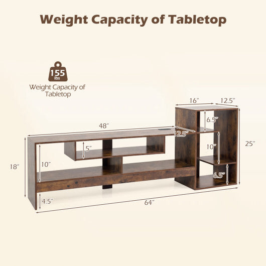 Cube TV Stand for 55 Inch TV with Power Outlets and Open Storage Shelves-Rusticbrown W2B