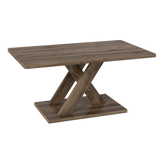 37.5 Inch Rectangular Coffee Table with Stable Base and Rubber Wood Connection for Living Room-Brown W2B