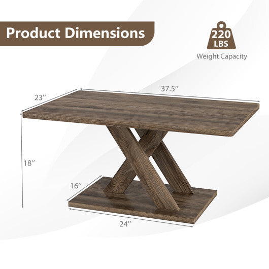 37.5 Inch Rectangular Coffee Table with Stable Base and Rubber Wood Connection for Living Room-Brown W2B