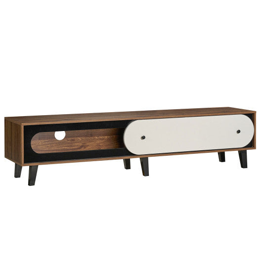 TV Stand for 80 Inch TVs Mid Century Modern Entertainment Center with Sliding Door Cabinet-Walnut