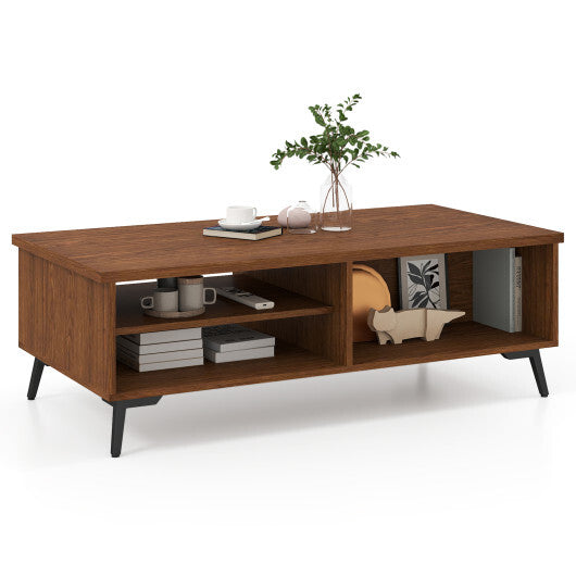 2-Tier Mid Century Modern Coffee Table with Storage Shelves Compartments-Walnut W2B