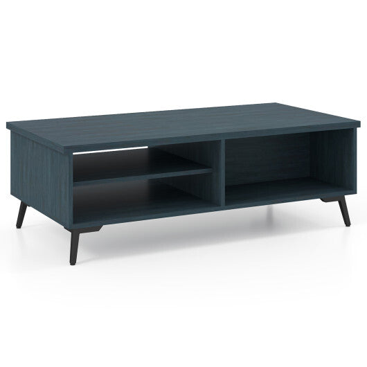2-Tier Mid Century Modern Coffee Table with Storage Shelves Compartments-Walnut W2B