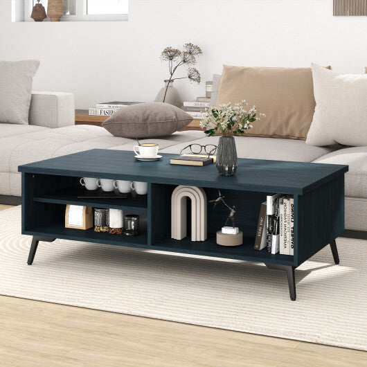 2-Tier Mid Century Modern Coffee Table with Storage Shelves Compartments-Walnut W2B