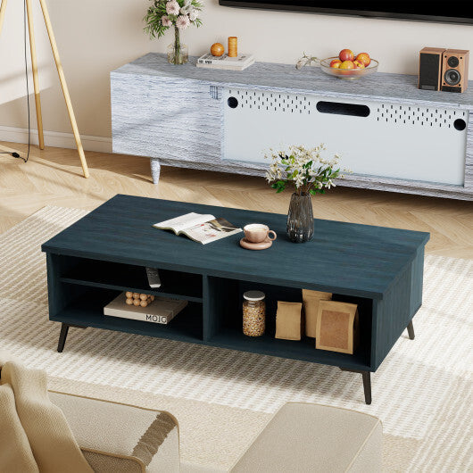 2-Tier Mid Century Modern Coffee Table with Storage Shelves Compartments-Walnut W2B