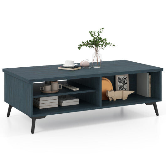 2-Tier Mid Century Modern Coffee Table with Storage Shelves Compartments-Walnut W2B