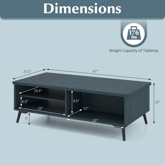 2-Tier Mid Century Modern Coffee Table with Storage Shelves Compartments-Walnut W2B
