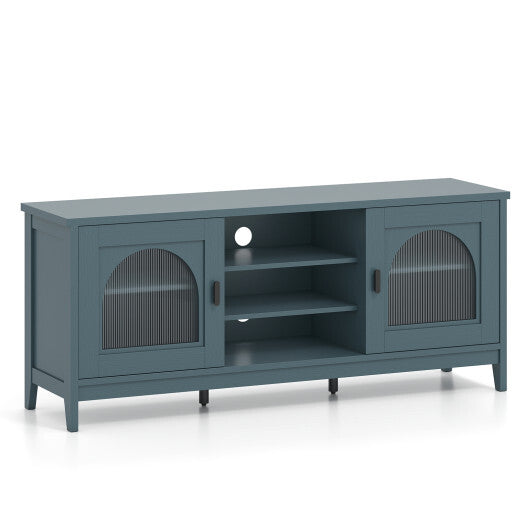 Modern Vintage TV Cabinet with Adjustable Shelves and 2 Cable Holes for TVs up to 65 Inches-Turquoise