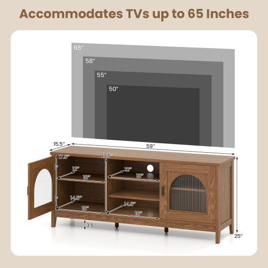 Modern Vintage TV Cabinet with Adjustable Shelves and 2 Cable Holes for TVs up to 65 Inches-Turquoise