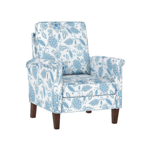 Floral Accent Chair Farmhouse Boho Armchair with Solid Wood Legs and High Back-Blue W2B