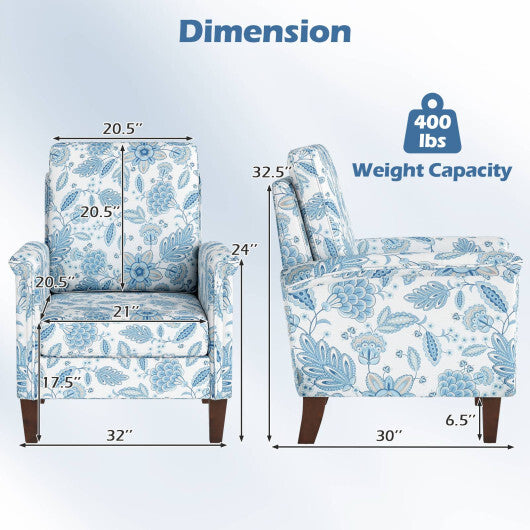 Floral Accent Chair Farmhouse Boho Armchair with Solid Wood Legs and High Back-Blue W2B