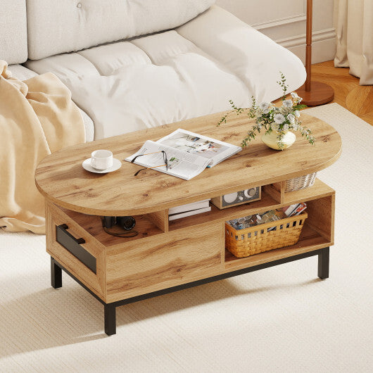 47 Inch Oval Coffee Table with Storage and Open Compartments for Living Room-Rustic Brown W2B