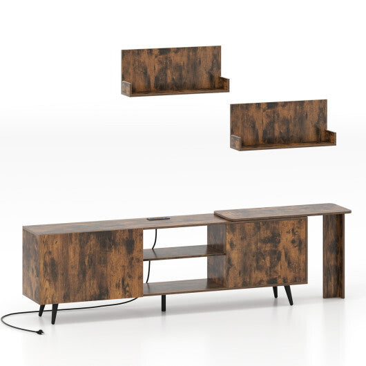 TV Stand for TVs up to 85 Inch with 2 Wall Shelves and Charging Station- Brown W2B