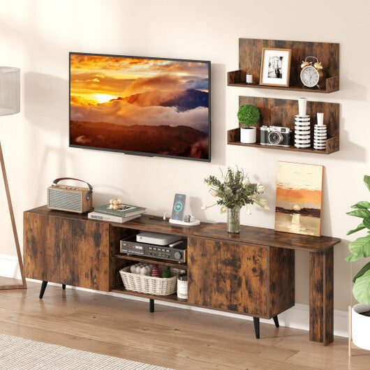 TV Stand for TVs up to 85 Inch with 2 Wall Shelves and Charging Station- Brown W2B