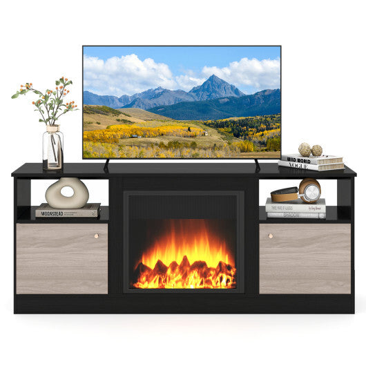 Entertainment Center with Adjustable Shelf & Open Compartment for 65" TVs-Black W2B