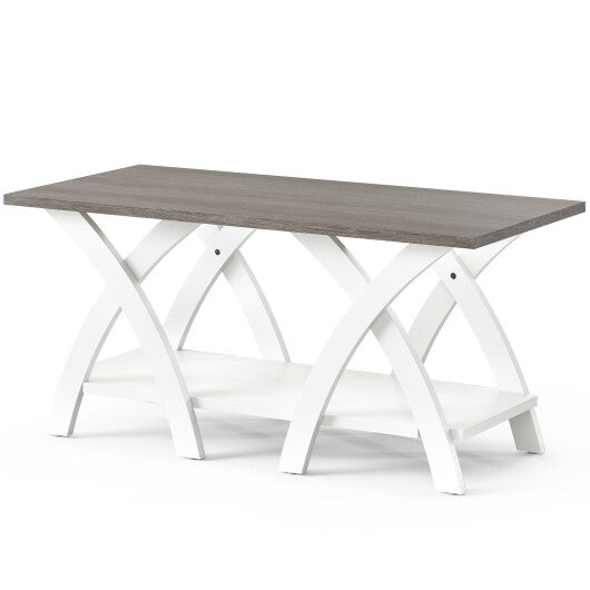 40 Inch Farmhouse Wooden Coffee Table with Storage Shelf with X-shaped Legs-Gray W2B