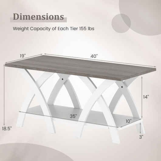 40 Inch Farmhouse Wooden Coffee Table with Storage Shelf with X-shaped Legs-Gray W2B