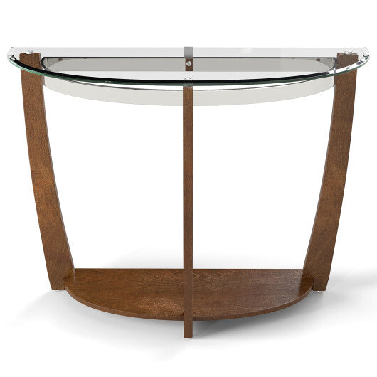 2-tier Tempered Glass Console Table with Clear Glass Top and Open Shelf-Black W2B