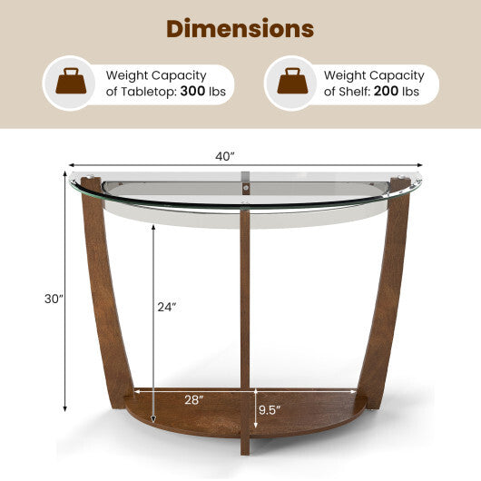 2-tier Tempered Glass Console Table with Clear Glass Top and Open Shelf-Black W2B