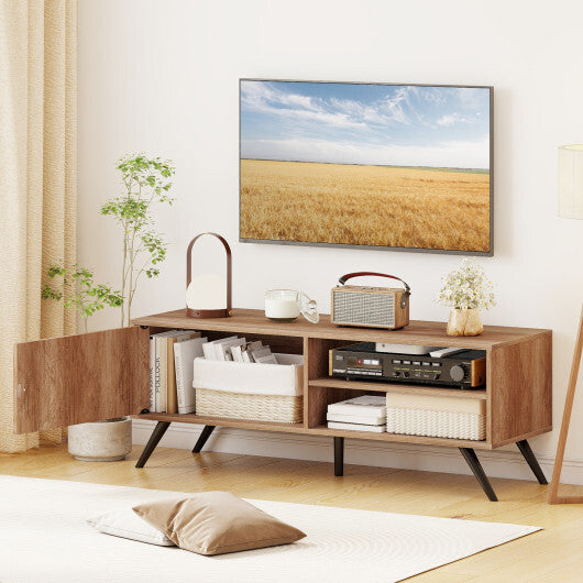 TV Stand for TVs up to 55 Inch Mid Century Modern Entertainment Center with Storage Cabinet-Oak W2B