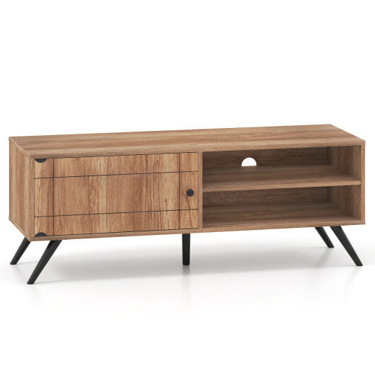 TV Stand for TVs up to 55 Inch Mid Century Modern Entertainment Center with Storage Cabinet-Oak W2B