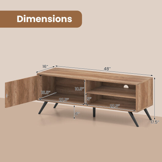 TV Stand for TVs up to 55 Inch Mid Century Modern Entertainment Center with Storage Cabinet-Oak W2B