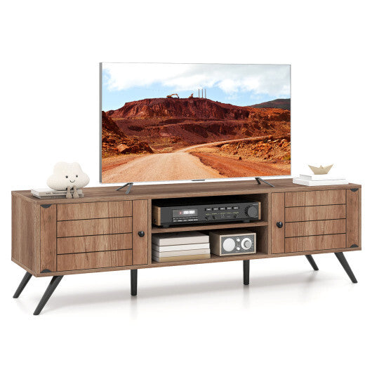 2-Door TV Stand for TVs up to 65 Inch with Open Shelves-Oak W2B