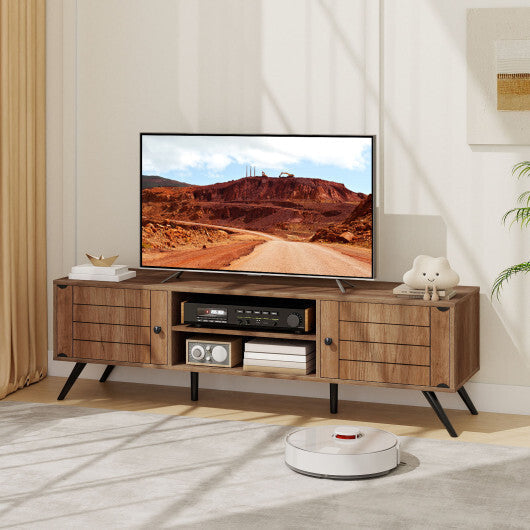 2-Door TV Stand for TVs up to 65 Inch with Open Shelves-Oak W2B
