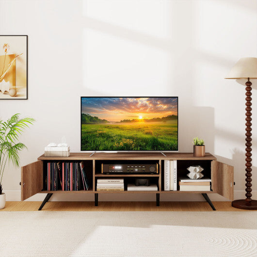 2-Door TV Stand for TVs up to 65 Inch with Open Shelves-Oak W2B