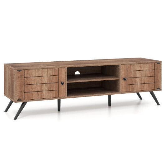 2-Door TV Stand for TVs up to 65 Inch with Open Shelves-Oak W2B