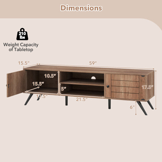 2-Door TV Stand for TVs up to 65 Inch with Open Shelves-Oak W2B