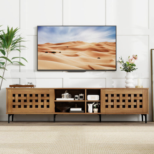 TV Stand for TVs up to 80" with 2 Doors and Storage Cabinets-Walnut