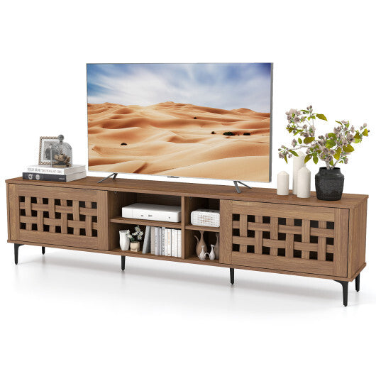 TV Stand for TVs up to 80" with 2 Doors and Storage Cabinets-Walnut