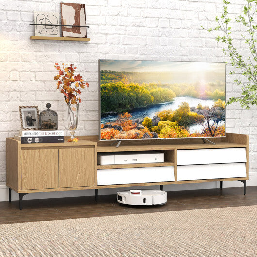 TV Stand for TVs up to 80 Inch Mid Century Modern Entertainment Center with Storage Cabinet-Natural W2B