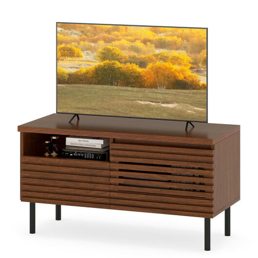 Mid Century Fluted TV Stand for 40 Inch TV Modern Entertainment Center with Open Compartment-Walnut W2B
