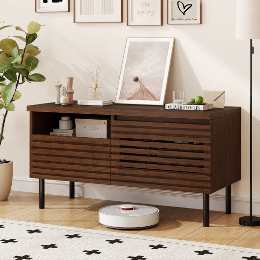 Mid Century Fluted TV Stand for 40 Inch TV Modern Entertainment Center with Open Compartment-Walnut W2B