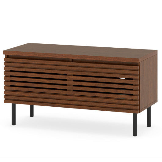 Mid Century Fluted TV Stand for 40" TV with 2 Hidden Compartments and Metal Legs-Walnut W2B