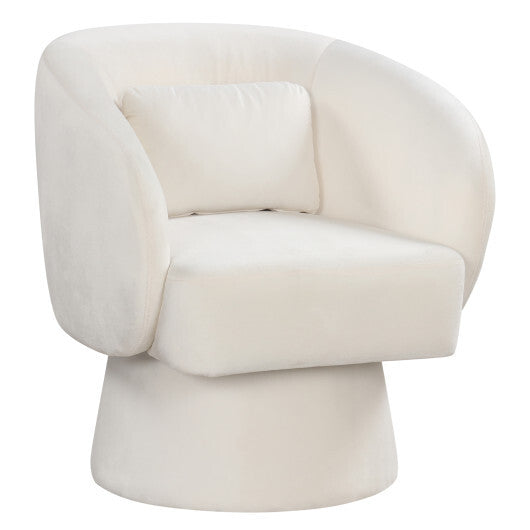 Swivel Accent Chair Upholstered Barrel Chair with Curved Back and Removable Lumbar Pillow-Beige