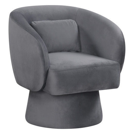 Swivel Accent Chair Upholstered Barrel Chair with Curved Back and Removable Lumbar Pillow-Beige