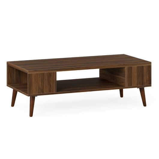 42 Inch Mid Century Modern Coffee Table Rectangular with Open Compartment-Walnut W2B