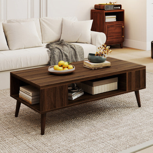 42 Inch Mid Century Modern Coffee Table Rectangular with Open Compartment-Walnut W2B
