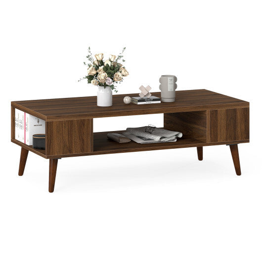 42 Inch Mid Century Modern Coffee Table Rectangular with Open Compartment-Walnut W2B