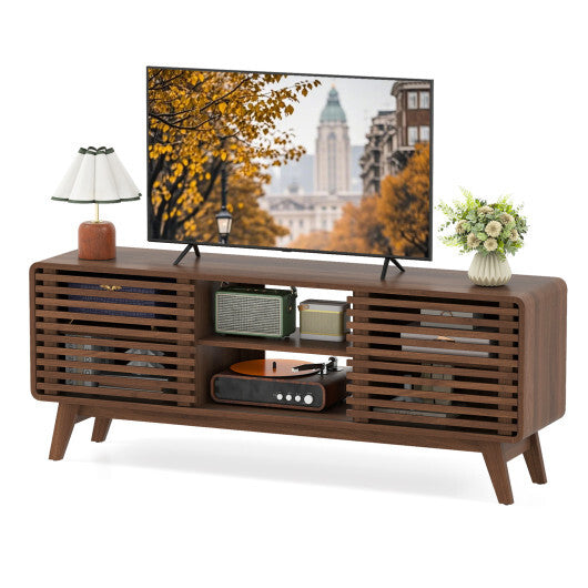 TV Stand for TVs up to 65" with Sliding Doors and Adjustable Shelves for Living Room-Walnut