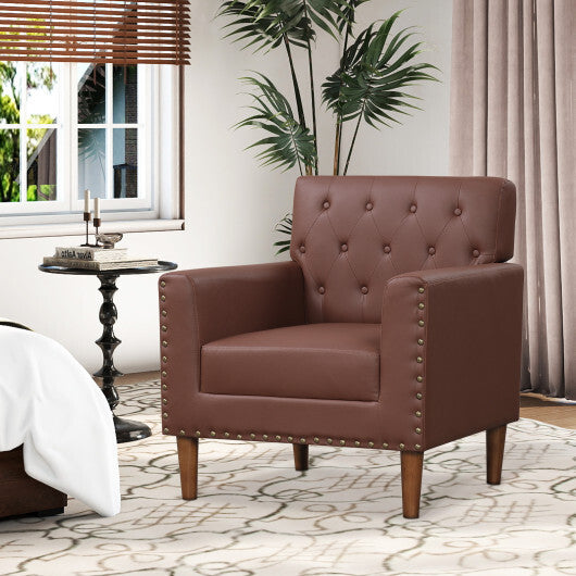 Mid Century Modern Accent Chair with Button Tufted Decoration and Rivets-Blue