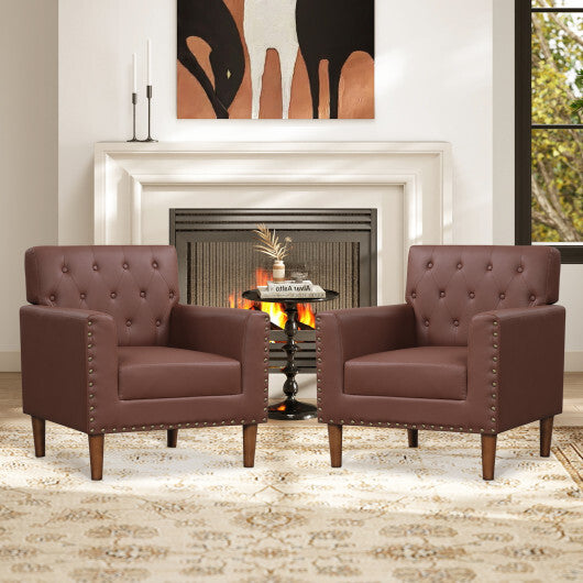 Mid Century Modern Accent Chair with Button Tufted Decoration and Rivets-Blue