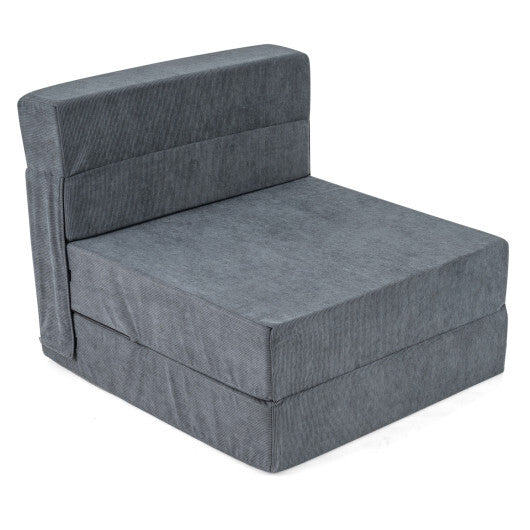 4-in-1 Folding Sofa Bed with Corduroy Cover and Smooth Zipper for Living Room-Gray W2B