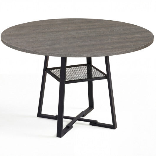 Round Dining Table for 4-6 with Storage Shelf and Metal Legs-Gray W2B