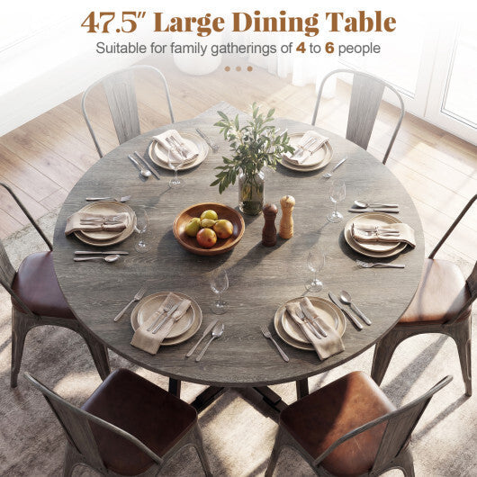 Round Dining Table for 4-6 with Storage Shelf and Metal Legs-Gray W2B