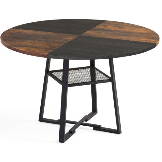 Round Dining Table for 4-6 with Storage Shelf and Metal Legs-Gray W2B